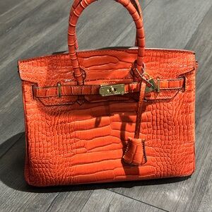 Orange Crocodile Embossed Women's Bag